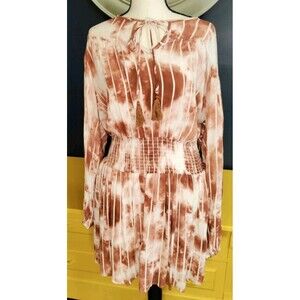 Boho Peasant Festival Mini Dress Women's Large Dark Mauve Tie Dye A-Line Skirt